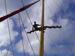 Erik mid-mast with the garland & ball ornament