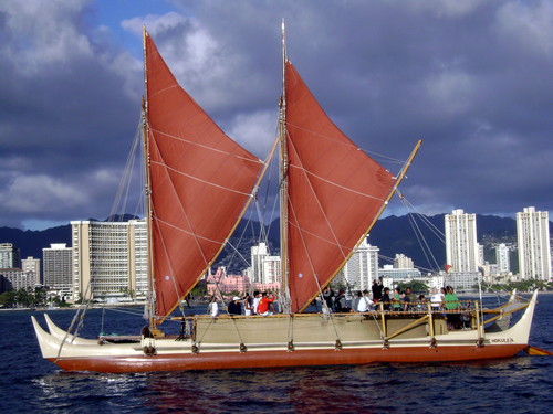 The Hokule'a.  Out sailing with the Princess Taiping.  Truly an honor to see her out in the bay.