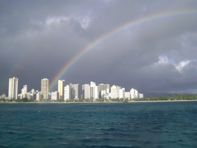 A rainbow from the water up...very cool!